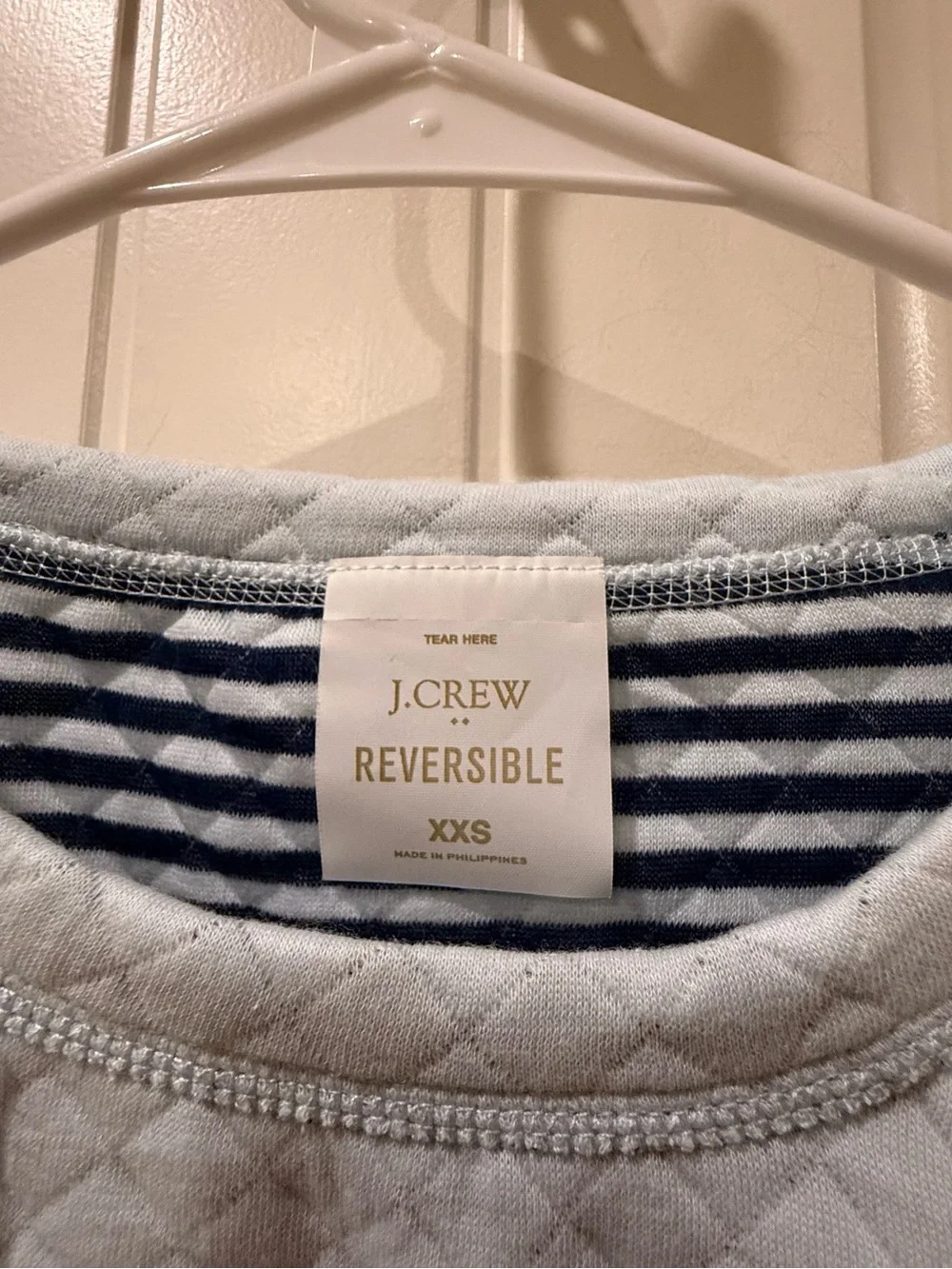Women’s J.Crew Reversible Quilted Stripe Sweatshirt XXS Blue White NWT